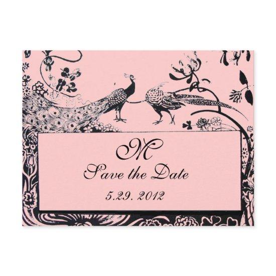 WEDDING LOVE BIRDS MONOGRAM black and white pink Postcard