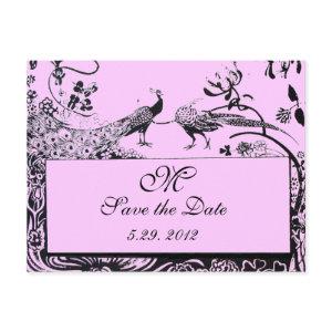WEDDING LOVE BIRDS MONOGRAM black and white pink Postcard