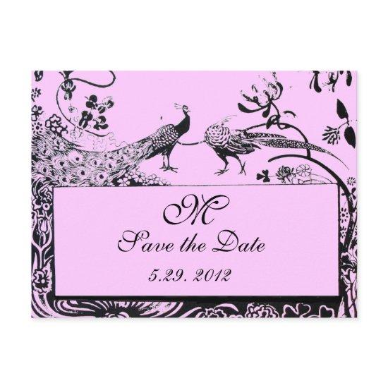 WEDDING LOVE BIRDS MONOGRAM black and white pink Postcard