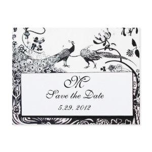 WEDDING LOVE BIRDS MONOGRAM black and white Postcard
