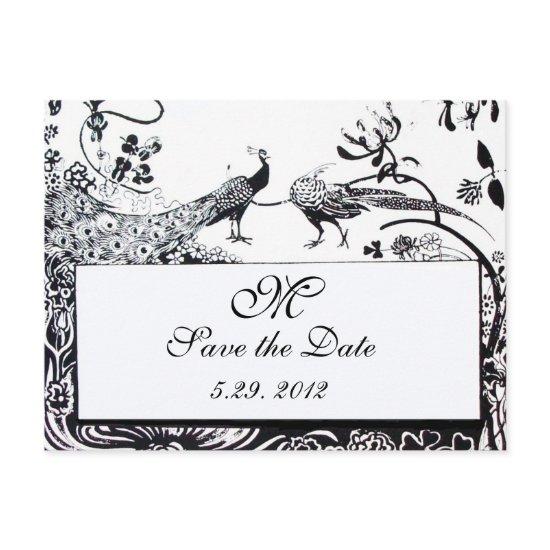 WEDDING LOVE BIRDS MONOGRAM black and white Postcard