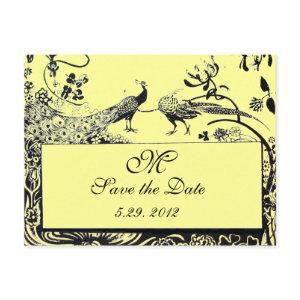 WEDDING LOVE BIRDS MONOGRAM black and white yellow Postcard