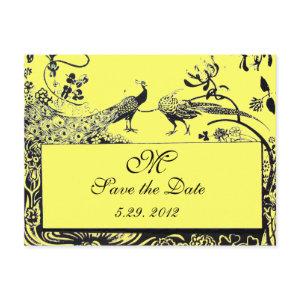 WEDDING LOVE BIRDS MONOGRAM black and white yellow Postcard