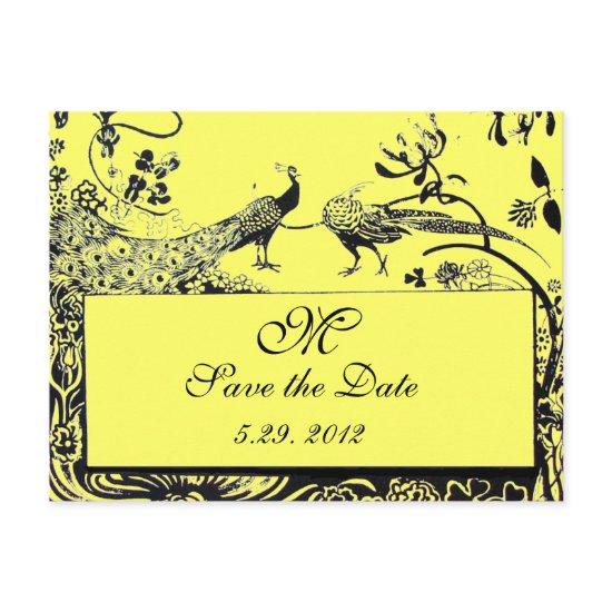WEDDING LOVE BIRDS MONOGRAM black and white yellow Postcard