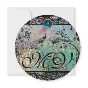 WEDDING LOVE BIRDS MONOGRAM black green champagne Announcement