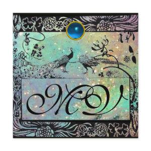 WEDDING LOVE BIRDS MONOGRAM black green ice Announcement