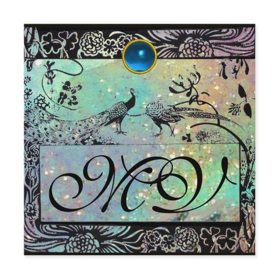 WEDDING LOVE BIRDS MONOGRAM black green ice Announcement