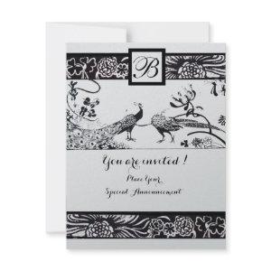 WEDDING LOVE BIRDS MONOGRAM, Black Silver Metallic