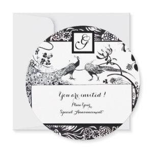 WEDDING LOVE BIRDS MONOGRAM Black,White Circle