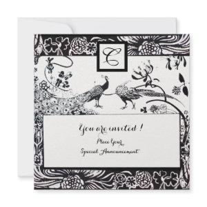 WEDDING LOVE BIRDS MONOGRAM Black,White Pearl