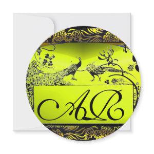 WEDDING LOVE BIRDS MONOGRAM black  yellow Announcement