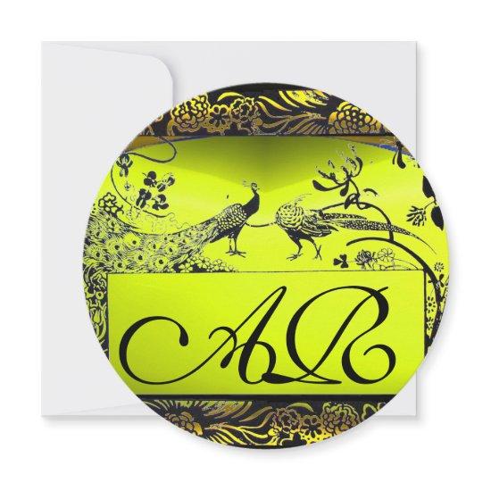 WEDDING LOVE BIRDS MONOGRAM black  yellow Announcement