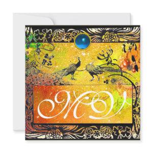 WEDDING LOVE BIRDS MONOGRAM black yellow blue Announcement