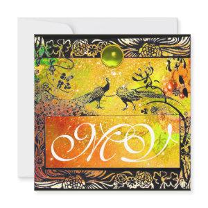 WEDDING LOVE BIRDS MONOGRAM black yellow green Announcement