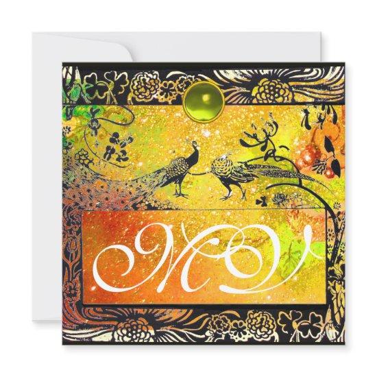 WEDDING LOVE BIRDS MONOGRAM black yellow green Announcement