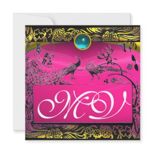 WEDDING LOVE BIRDS MONOGRAM black yellow pink blue Announcement
