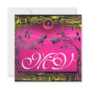 WEDDING LOVE BIRDS MONOGRAM black yellow pink ruby Announcement