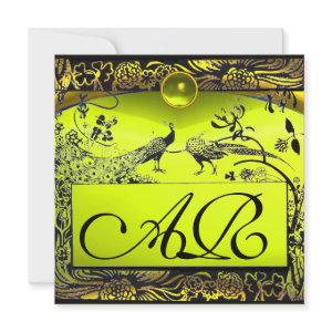 WEDDING LOVE BIRDS MONOGRAM black  yellow topaz Announcement
