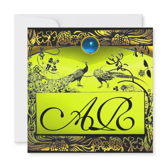 WEDDING LOVE BIRDS MONOGRAM black yellow topaz Announcement