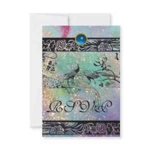 WEDDING LOVE BIRDS MONOGRAM RSVP black green