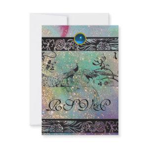 WEDDING LOVE BIRDS MONOGRAM RSVP black green gold