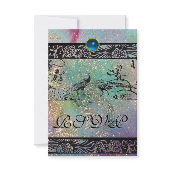 WEDDING LOVE BIRDS MONOGRAM RSVP black green gold