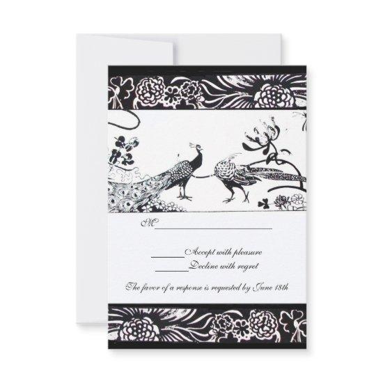 WEDDING LOVE BIRDS RSVP Black White