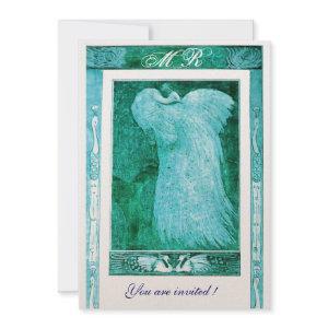 WEDDING LOVE PEACOCK MONOGRAM Aqua Blue White