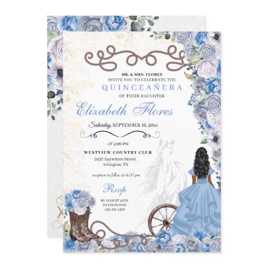 Western Blue Princess Floral Charra Quinceañera