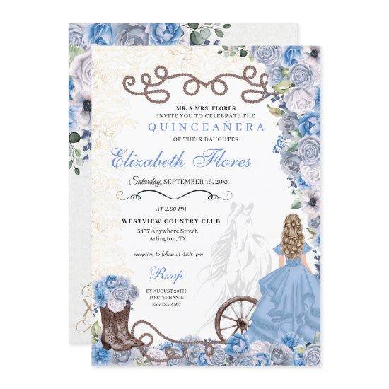 Western Blue Princess Floral Charra Quinceañera