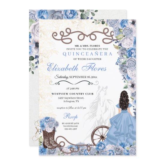 Western Blue Princess Floral Charra Quinceañera