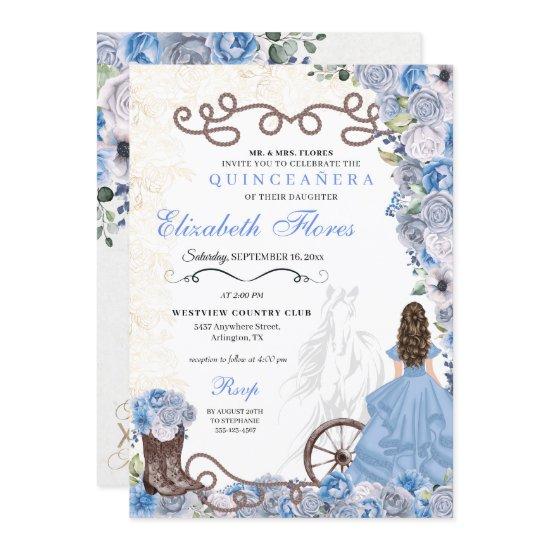 Western Blue Princess Floral Charra Quinceañera