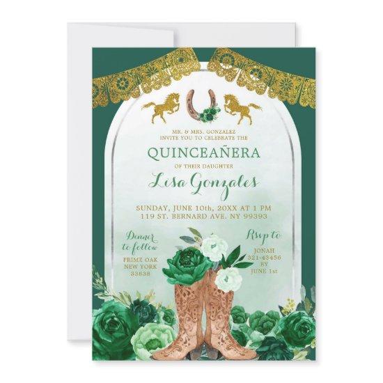 Western Boot Spanish Emerald Green Quinceañera