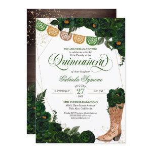 Western Boots Green Floral Charro Quinceanera Invi