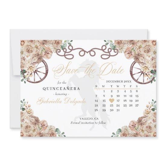 Western Champagne Gold Quinceañera Save The Date