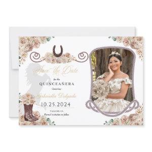 Western Champagne Quinceañera Save The Date Photo