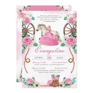 Western Charra Pink Rose Rustic Floral Quinceañera