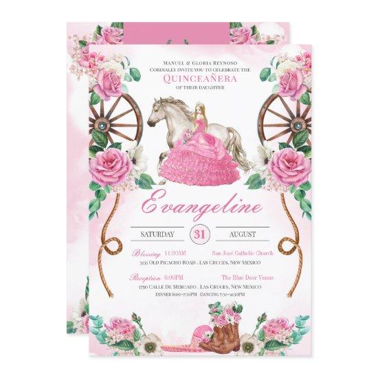 Western Charra Pink Rose Rustic Floral Quinceañera