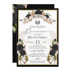 Western Charro Black Roses & Horses Quinceanera