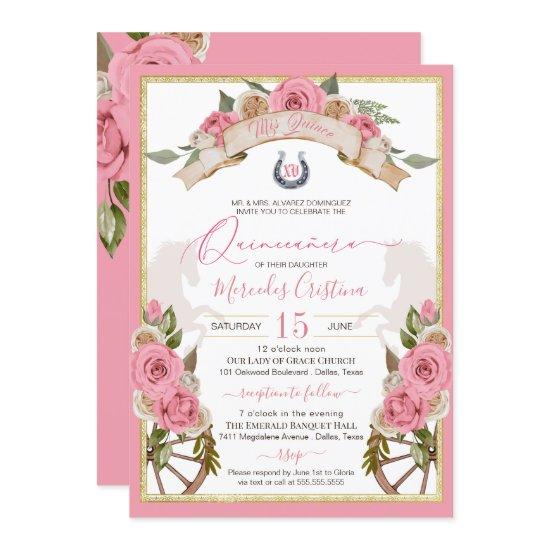 Western Charro Blush Pink Roses Horse Quinceañera