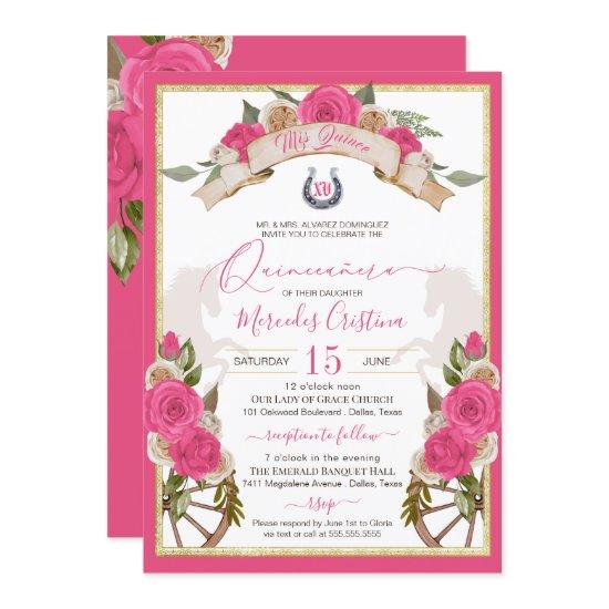 Western Charro Pink Roses Horse Quinceañera