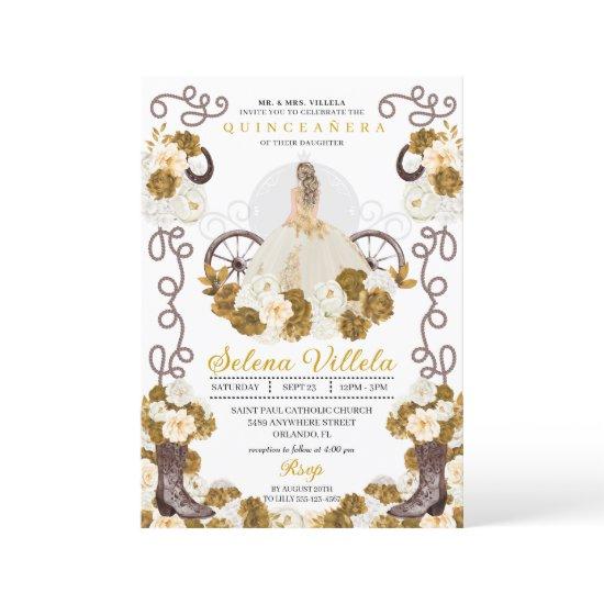 Western Charro Princess Ivory & Gold Quinceañera