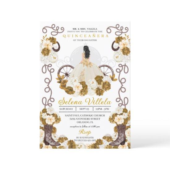 Western Charro Princess Ivory & Gold Quinceañera