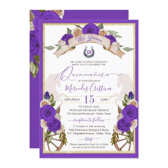 Western Charro Purple Roses Horses Quinceanera