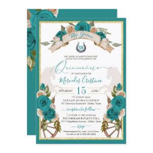 Western Charro Turquoise Teal Roses Quinceanera