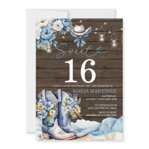 Western Cowgirl Blue Floral Wood Sweet 16 Birthday