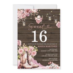 Western Cowgirl Pink Floral Wood Sweet 16 Birthday