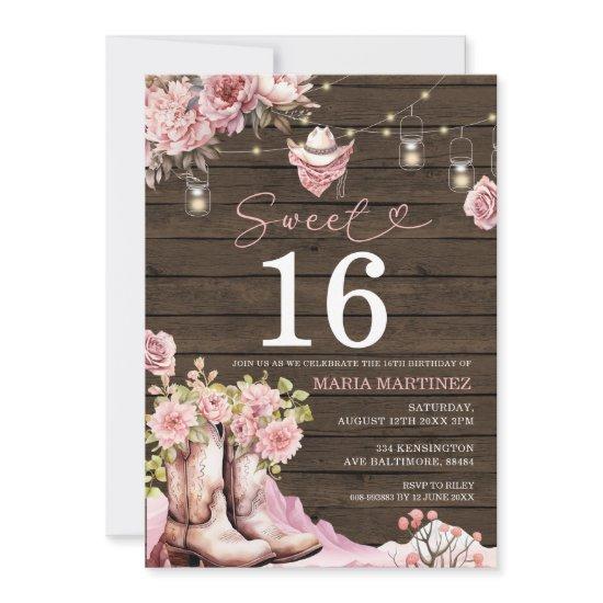 Western Cowgirl Pink Floral Wood Sweet 16 Birthday