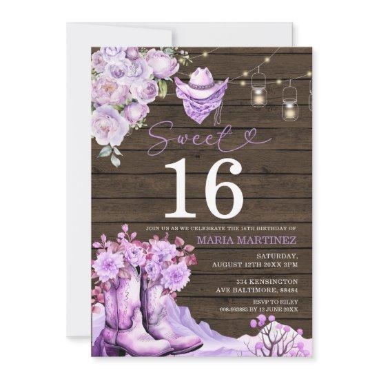 Western Cowgirl Purple Wood Sweet 16 Birthday