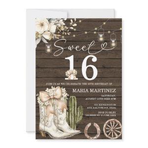 Western Cowgirl White Boots Wood Sweet 16 Birthday
